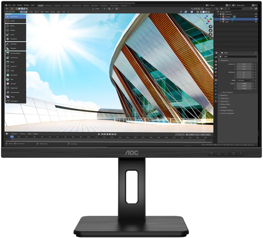 Монитор AOC 23.8" Pro Q24P2Q черный IPS LED 16:9 HDMI M/M матовая HAS Piv 250cd 178гр/178гр 2560x1440 75Hz VGA DP 2K USB 5.14кг