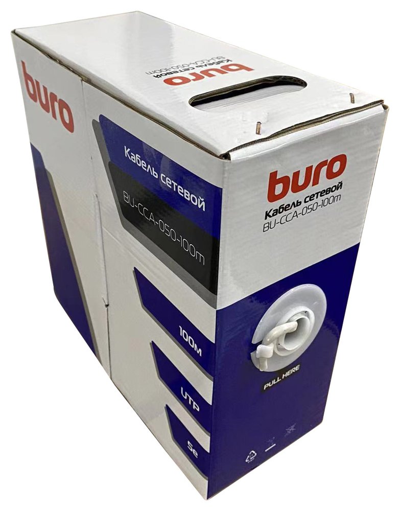 Кабель сетевой Buro BU-CCA-050-100m UTP 4 пары cat.5E solid 0.50мм CCA 100м серый