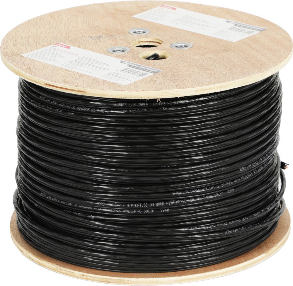 Кабель сетевой Buro BU-COP-050-OUTDOOR UTP 4 пары cat.5E solid 0.50мм Cu 305м черный outdoor стальной трос