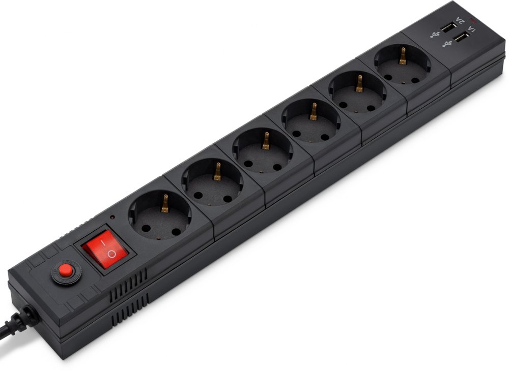 Сетевой фильтр Buro BU-SP3_USB_2A-B 3м (6 розеток) черный (коробка)