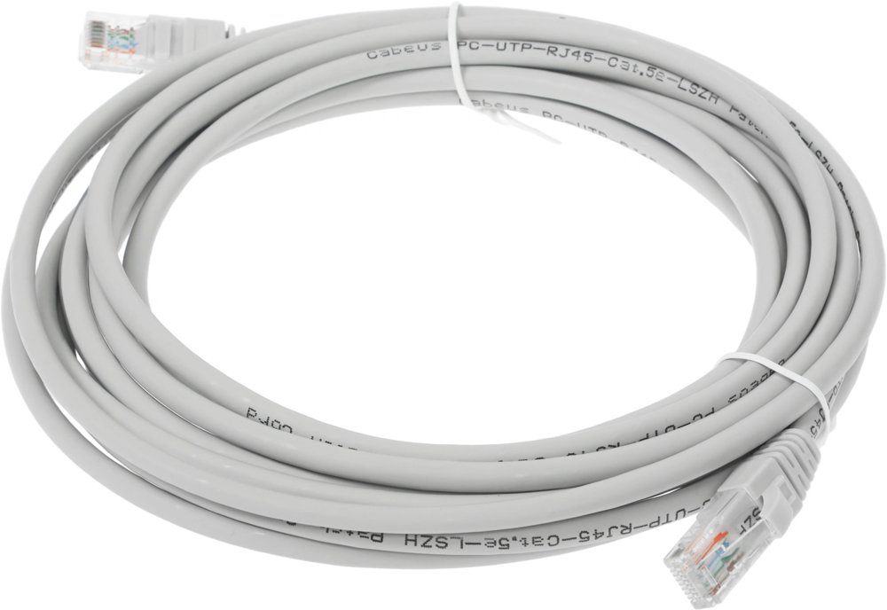 Патч-корд Cabeus PC-UTP-RJ45-CAT.5E-5M-LSZH U/UTP RJ-45 вил.-вилка RJ-45 кат.5E 5м серый LSZH