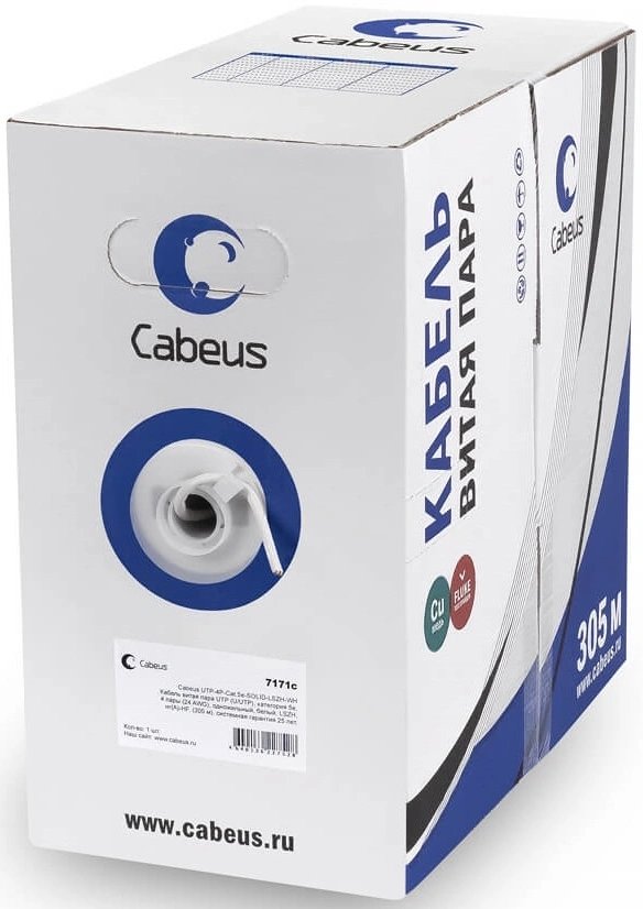 Кабель информационный Cabeus UTP-4P-Cat.5e-SOLID-GY кат.5E U/UTP 4 пары PVC внутренний 305м серый
