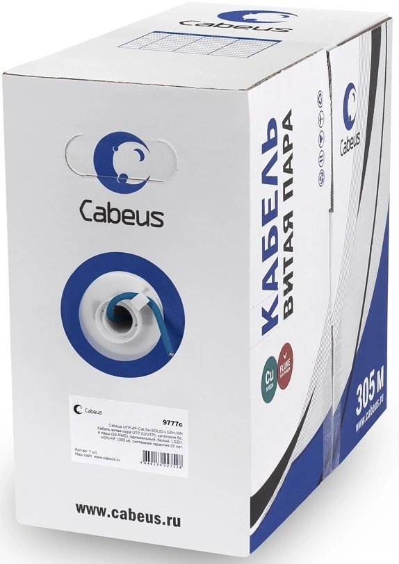 Кабель информационный Cabeus UTP-4P-Cat.5e-SOLID-LSZH-BL кат.5E U/UTP 4 пары LSZH внутренний 305м синий