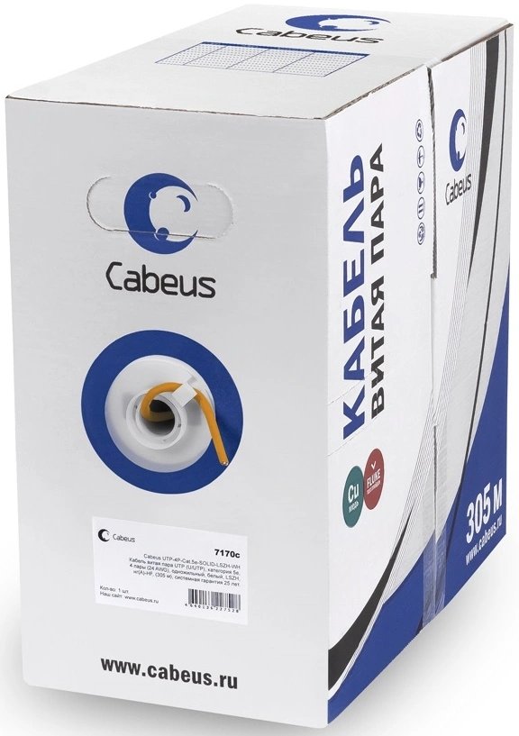 Кабель информационный Cabeus UTP-4P-Cat.5e-SOLID-LSZH кат.5E U/UTP 4 пары LSZH внутренний 305м оранжевый