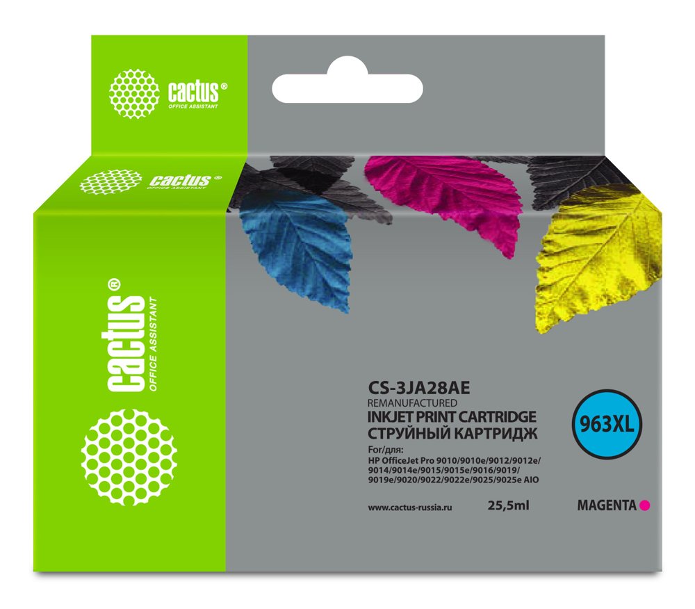 Картридж струйный Cactus CS-3JA28AE 963XL пурп.пигм. (25.8мл) для HP OfficeJet Pro 9010/9010e/9012/9014/9015/9016/9019 с чипом