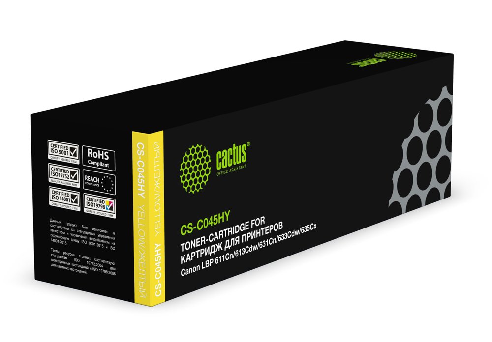 Картридж лазерный Cactus CS-C045HY 045 H Y желтый (2200стр.) для Canon LBP 611Cn/613Cdw; MF 631Cn/633Cdw/635Cx с чипом