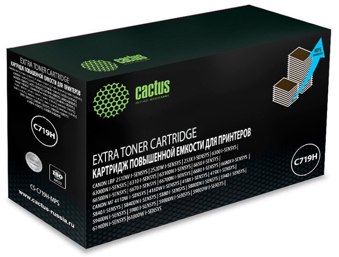 Картридж лазерный Cactus CS-C719H-MPS 719HX черный (8000стр.) для Canon 5980/6180/411/416/418/419/5980/6140/6300/6310/6650/6670/6680/6300/5840/5880/5940/5980/251/252/253 с чипом