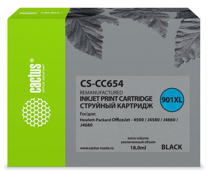 Картридж струйный Cactus CS-CC654 №901 черный (18мл) для HP DJ 4500/J4580/J4660/J4680 с чипом