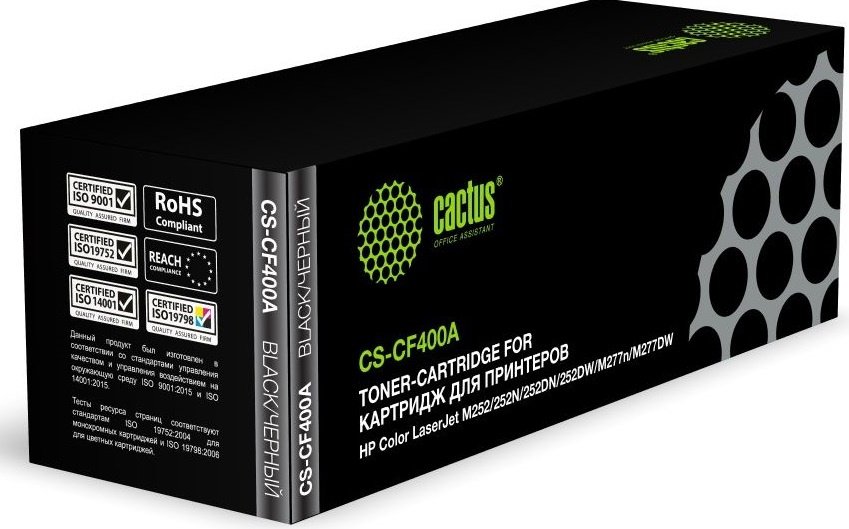 Картридж лазерный Cactus CS-CF400A CF400A черный (1500стр.) для HP CLJ M252/252N/252DN/252DW/M277n/M277DW с чипом
