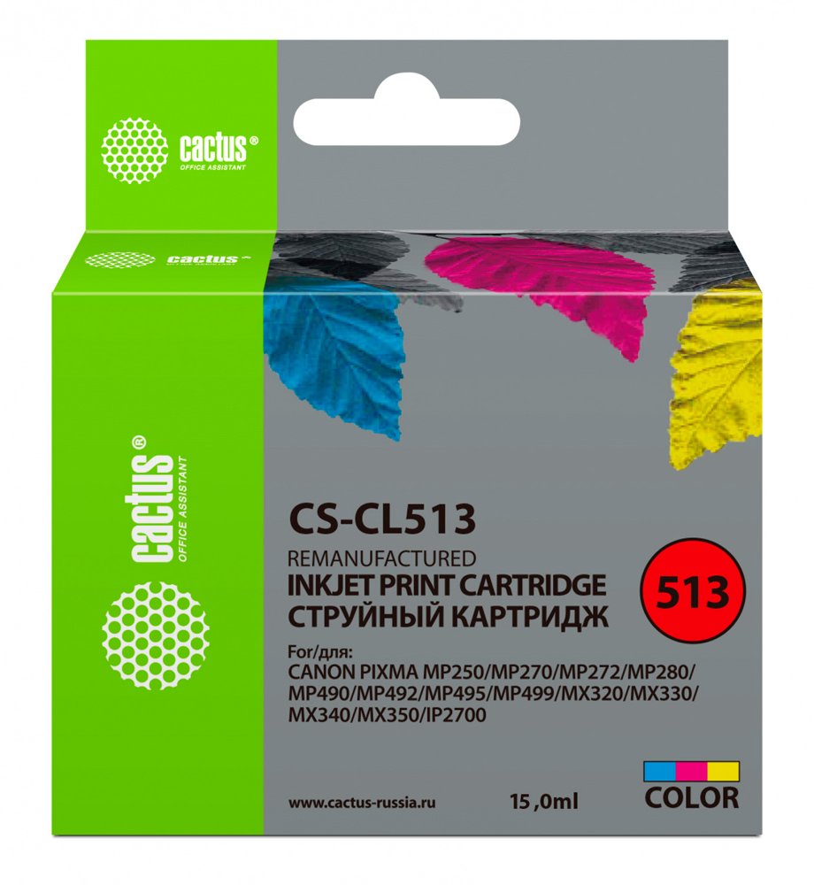 Картридж струйный Cactus CS-CL513 CL-513 многоцветный (400стр.) (15мл) для Canon Pixma MP240/MP250 с чипом