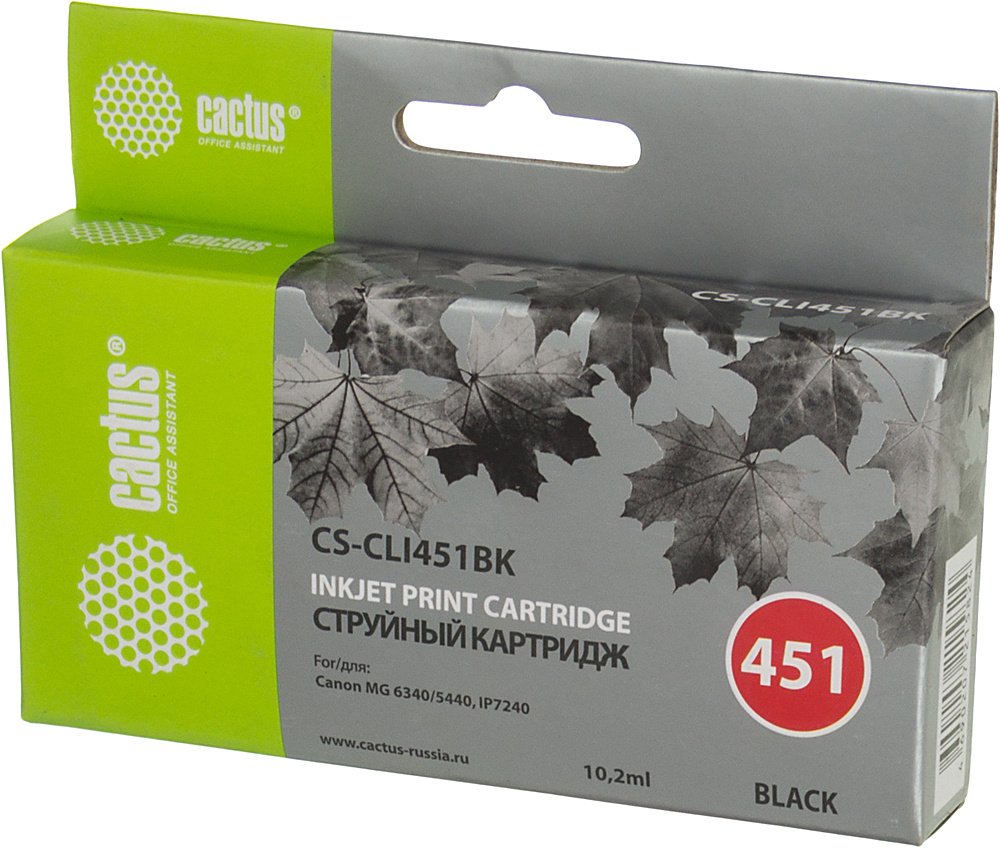Картридж струйный Cactus CS-CLI451BK черный (12мл) для Canon MG6340/5440/IP7240 с чипом