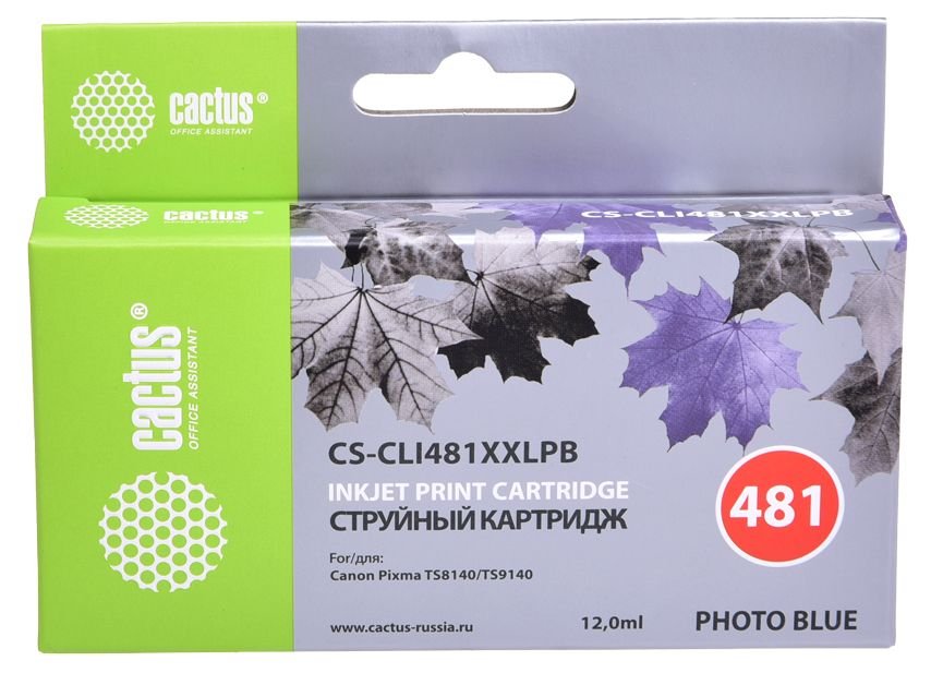 Картридж струйный Cactus CS-CLI481XXLPB CLI-481XLPB фото голубой (12.2мл) для Canon Pixma TS8140/TS9140 с чипом