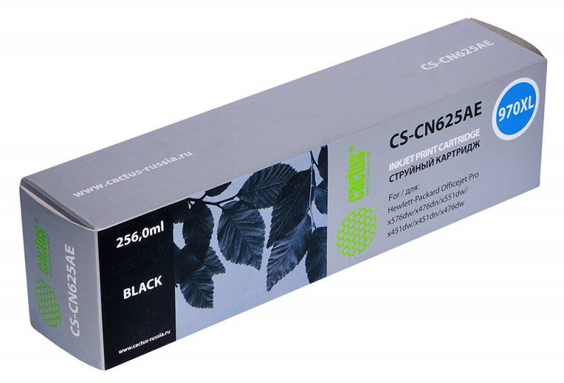 Картридж струйный Cactus CS-CN625AE №970XL черный пигментный (256мл) для HP DJ Pro X476dw/X576dw/X451dw с чипом