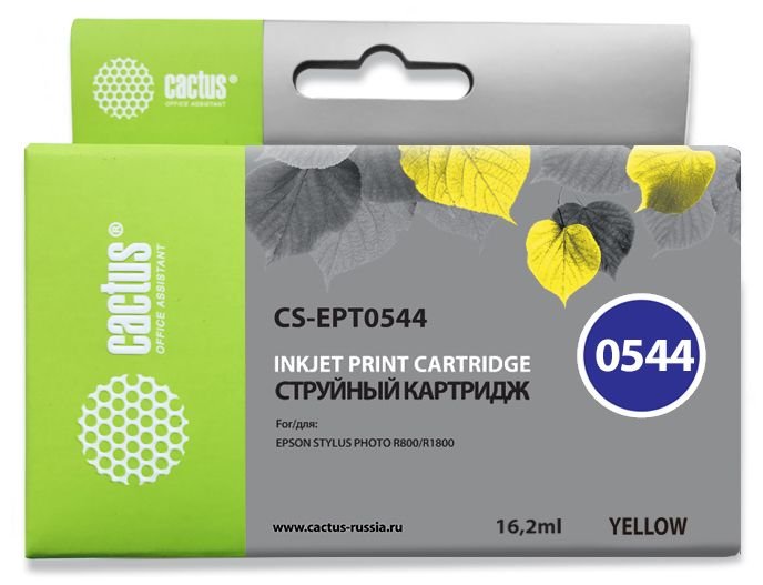 Картридж струйный Cactus CS-EPT0544 T0544 желтый (16.2мл) для Epson Stylus Photo R800/R1800 с чипом