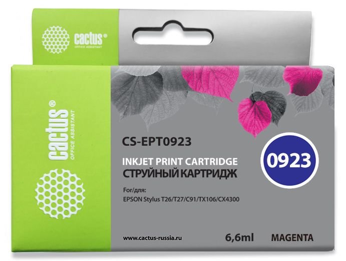 Картридж струйный Cactus CS-EPT0923 T0923 пурпурный (6.6мл) для Epson Stylus C91/CX4300/T26/T27/TX106/TX109/TX117/TX119 с чипом