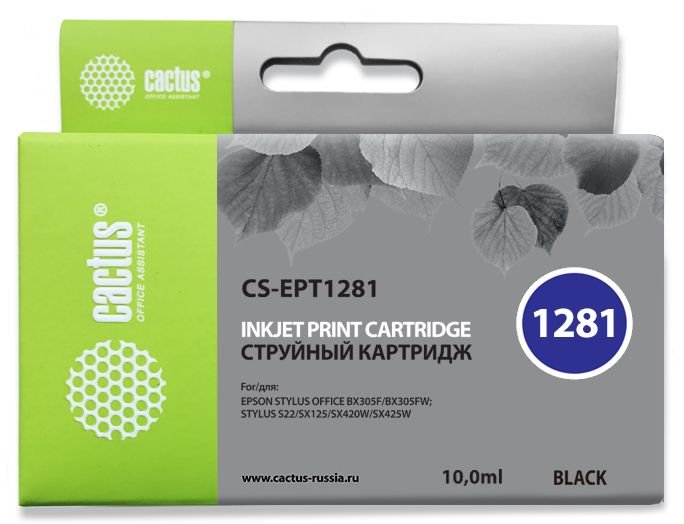 Картридж струйный Cactus CS-EPT1281 T1281 черный (10мл) для Epson Stylus S22/S125/SX420/SX425/Office BX305 с чипом