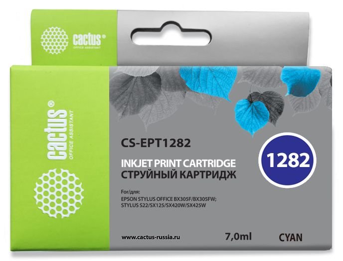Картридж струйный Cactus CS-EPT1282 T1282 голубой (7мл) для Epson Stylus S22/S125/SX420/SX425/Office BX305 с чипом