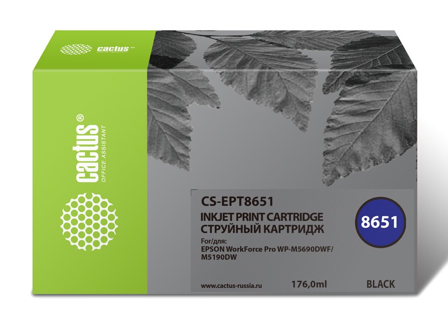 Картридж струйный Cactus CS-EPT8651 T8651 черный пигментный (8000стр.) для Epson WF5190/5690 с чипом