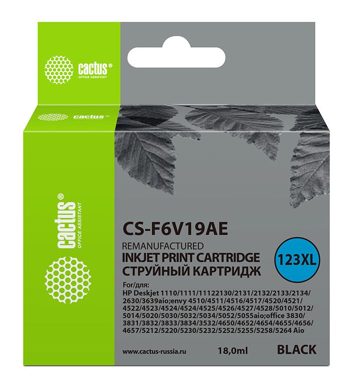 Картридж струйный Cactus CS-F6V19AE 123XL черный (600стр.) (18мл) для HP DeskJet 1110/1111/1112/2130 с чипом