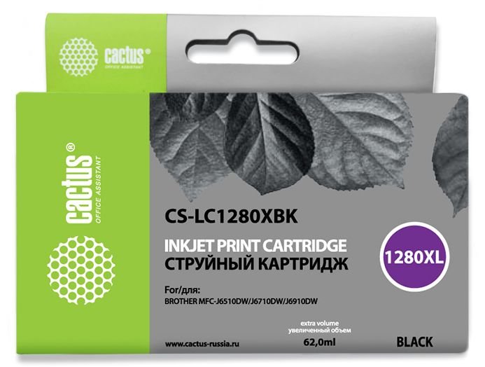Картридж струйный Cactus CS-LC1280XBK черный (62мл) для Brother MFC-J6510/6910DW с чипом