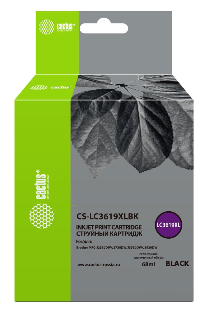 Картридж струйный Cactus CS-LC3619XLBK черный (68мл) для Brother MFC-J2330DW/J2730DW/J3530DW/J3930DW с чипом