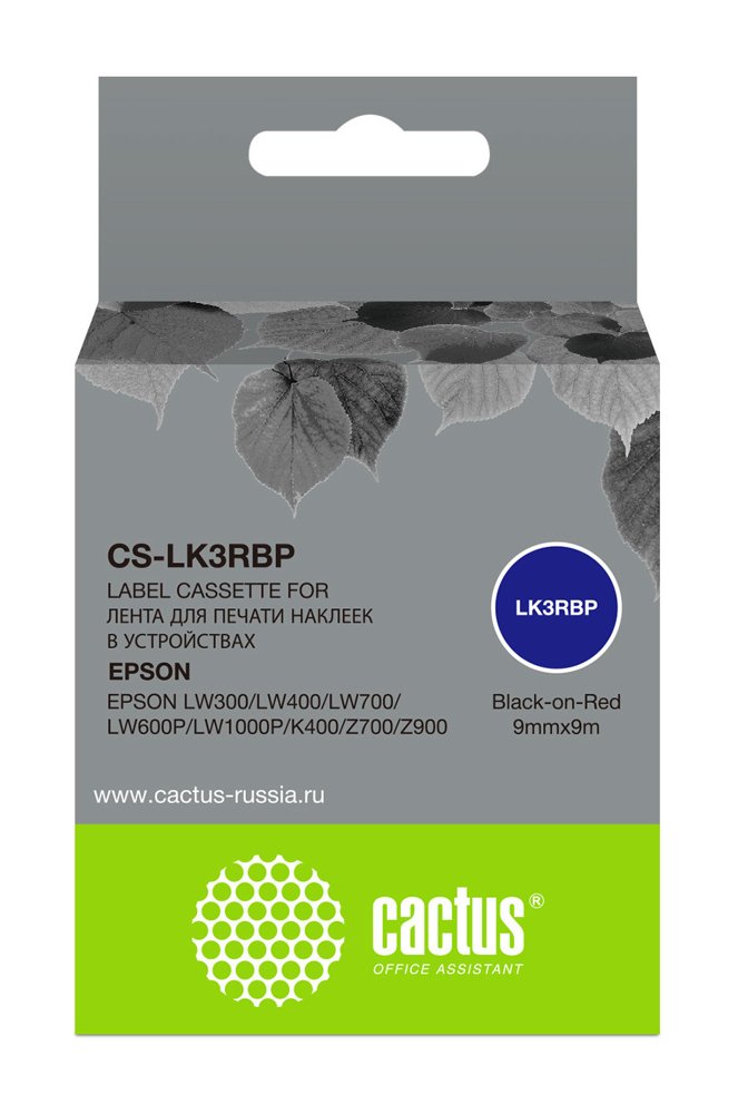 Картридж ленточный Cactus CS-LK3RBP LK-3RBP черный на красном 9x9 для Epson LW300/LW400/LW700/LW600P/LW1000P/K400/Z700/Z900