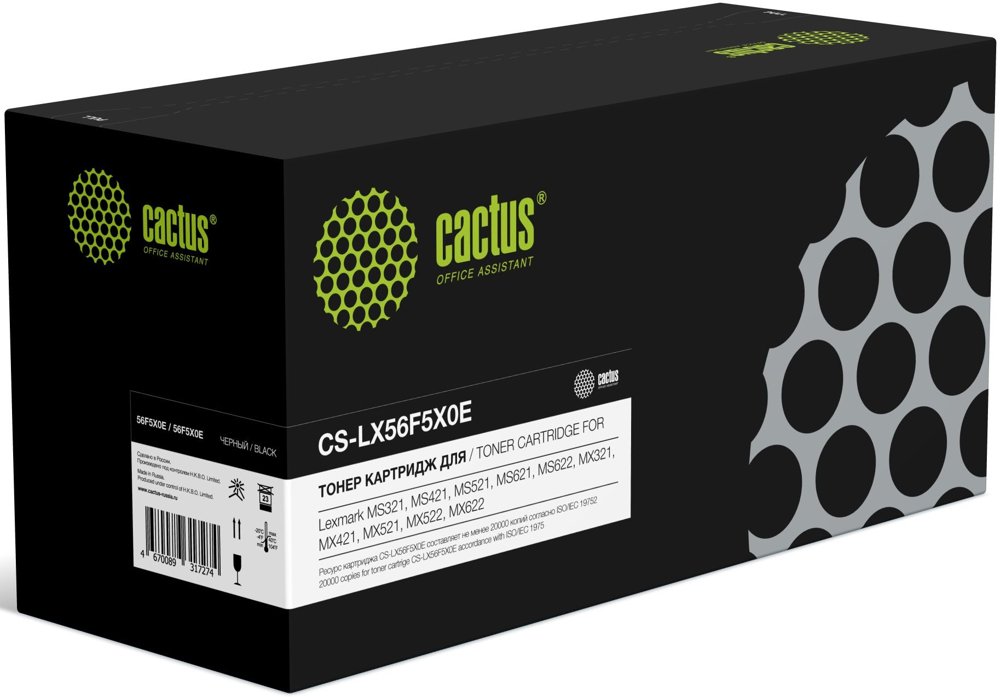 Картридж лазерный Cactus CS-LX56F5X0E 56F5X00/56F5X0E черный (20000стр.) для Lexmark MS321/421/521/621 с чипом