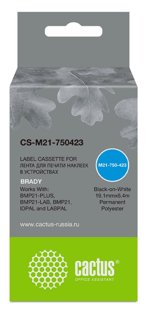 Картридж ленточный Cactus CS-M21-750423 черный на белом 19.1x6.4 для Brady BMP21-PLUS, BMP21-LAB