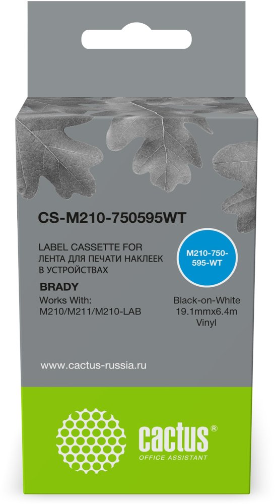 Картридж ленточный Cactus CS-M210-750595WT M210-750-595-WT черный на белом 19.1x6.4 для Brady M210/M211/M210-LAB с чипом
