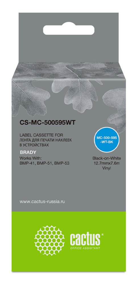 Картридж ленточный Cactus CS-MC-500595WT черный на белом 12.7x7.6 для Brady BMP-41/BMP-51/BMP-53-PC-Linked с чипом