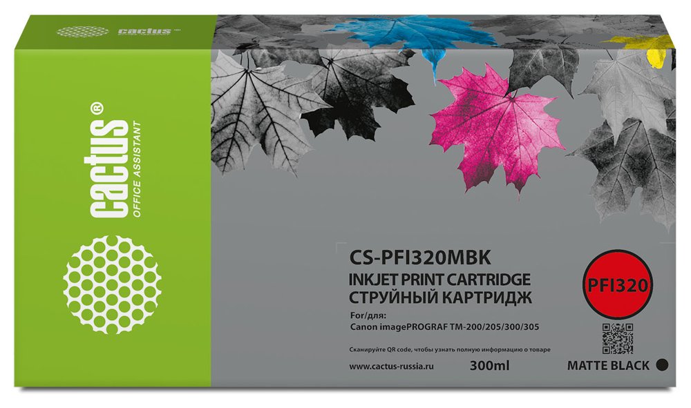 Картридж струйный Cactus CS-PFI320MBK PFI-320 MBK черный матовый (300мл) для Canon imagePROGRAF TM-200/TM-200 MFP L24ei/TM-205/TM-300 с чипом