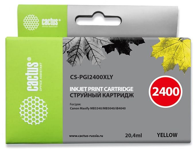 Картридж струйный Cactus CS-PGI2400XLY PGI-2400XLY желт.пигм. (20.4мл) для Canon MAXIFY iB4040/ МВ5040/ МВ5340 с чипом