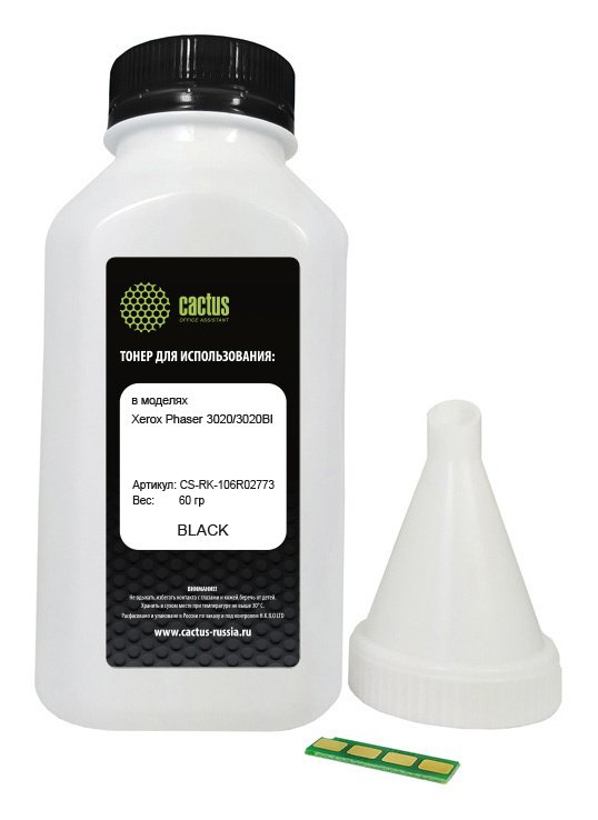 Тонер Cactus CS-RK-106R02773 черный флакон 60гр. (в компл.:чип) для принтера Xerox Phaser 3020/WC 3025