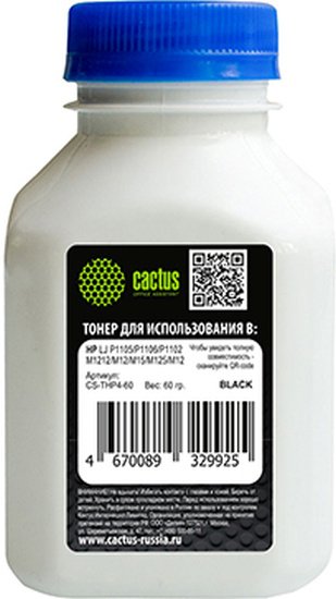 Тонер Cactus CS-THP4-60 черный флакон 60гр. для принтера CB436A/CE278A/CE285A/CF283A/CF244A/CF283X (для OEM)