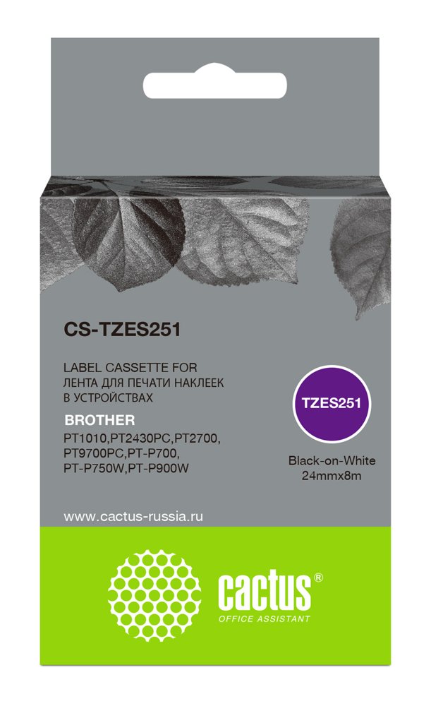 Картридж ленточный Cactus CS-TZES251 TZe-S251 черный на белом 24x8 для Brother 1010/1280/1280VP/2700VP
