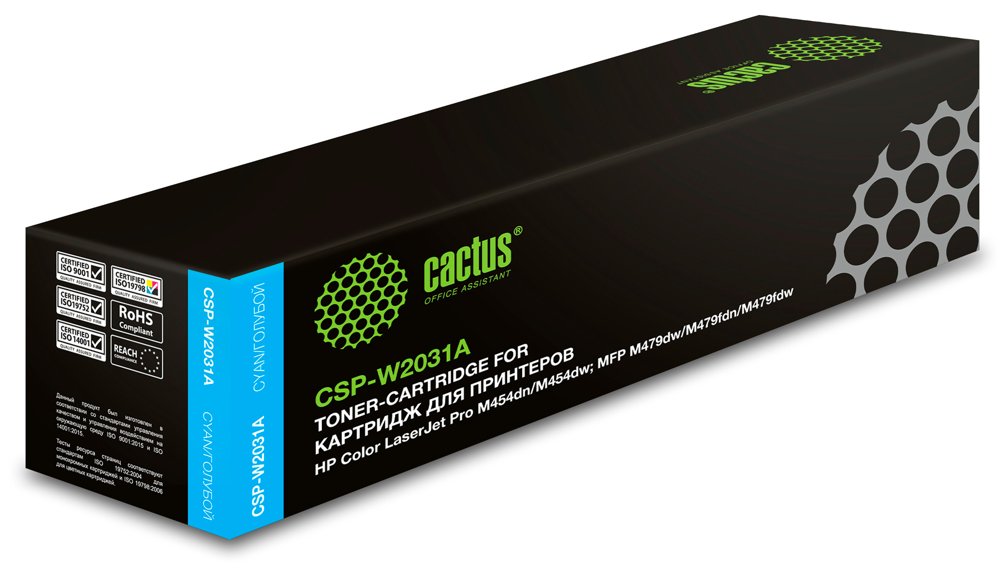 Картридж лазерный Cactus CSP-W2031A 415A голубой (2100стр.) для HP LJ M454/MFP M479 с чипом