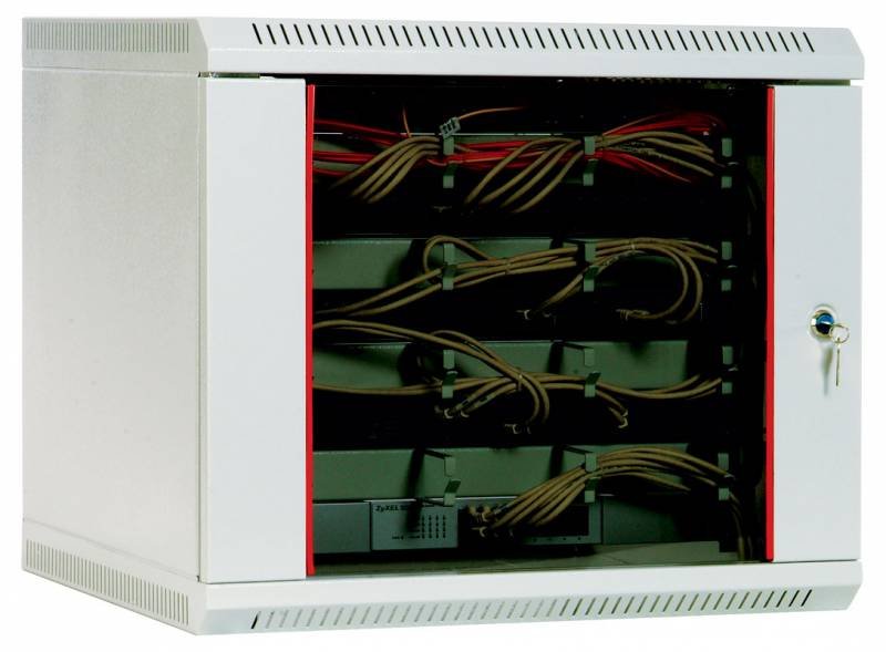 Шкаф коммутационный ЦМО (ШРН-12.650) настенный 12U 600x650мм пер.дв.стекл несъемн.бок.пан. 100кг серый 605мм 23.8кг 180град. 632мм