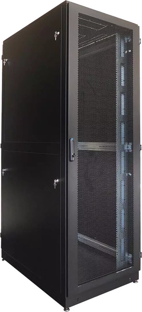 Шкаф серверный ЦМО (ШТК-М-42.8.12-48АА-9005) напольный 42U 800x1200мм пер.дв.перфор. задн.дв.перфор.2-хст. направл.под закл.гайки 1200кг черный 1055мм 176кг 180град. 2030мм IP20 металл