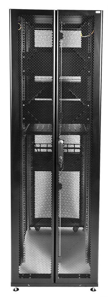 Шкаф серверный ЦМО (ШТК-СП-42.6.10-44АА-9005) напольный 42U 600x990мм пер.дв.перфор. 2 бок.пан. задн.дв.перфор. направл.под закл.гайки 1350кг черный 690мм 139кг 120град. 1950мм IP20 сталь