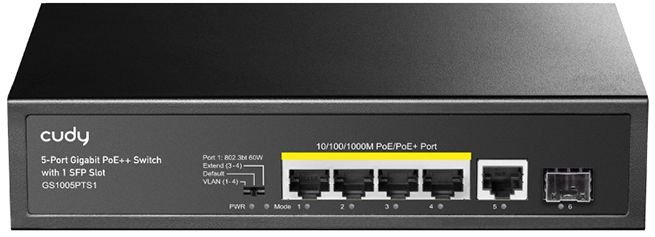 Коммутатор Cudy GS1005PTS1 (L2) 5x1Гбит/с 1SFP 4PoE+ 120W неуправляемый