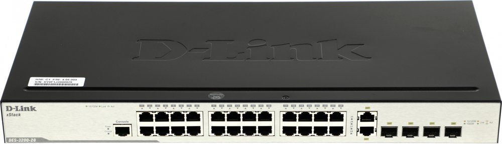 Коммутатор D-Link DES-3200-28/C1A (L2) 24x100Мбит/с 2xКомбо(1000BASE-T/SFP) 2SFP управляемый
