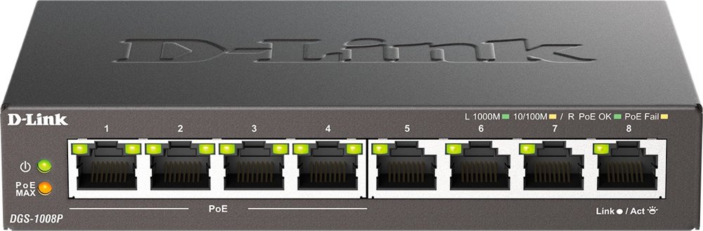 Коммутатор D-Link DGS-1008P DGS-1008P/F3A (L2) 8x1Гбит/с 4PoE+ 60W неуправляемый