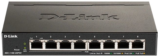 Коммутатор D-Link DGS-1100-08PV2/A4A (L2) 8x1Гбит/с 8PoE 64W настраиваемый