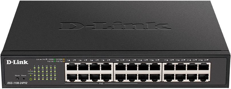 Коммутатор D-Link DGS-1100-24PV2/A DGS-1100-24PV2/A3A (L2) 24x1Гбит/с 12PoE+ 100W управляемый