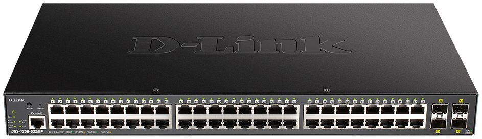 Коммутатор D-Link DGS-1250-52XMP/A1A (L2) 48x1Гбит/с 4SFP+ 48PoE+ 370W управляемый