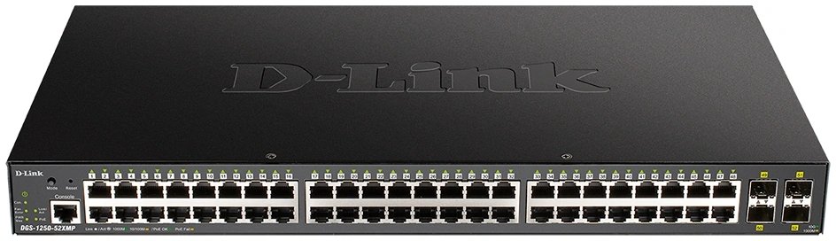 Коммутатор D-Link DGS-1250-52XMP/RU/A1A (L2+) 48x1Гбит/с 4SFP+ 48PoE 370W управляемый