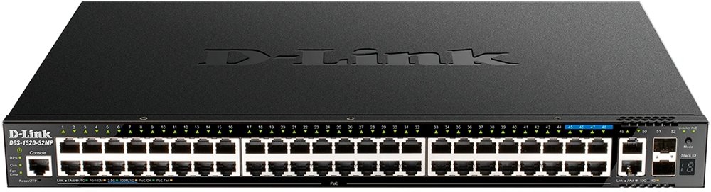 Коммутатор D-Link DGS-1520-52MP/A2A (L3) 48x1Гбит/с 2x10Гбит/с 4x2.5Гбит/с 2SFP+ 48PoE+ 370W управляемый