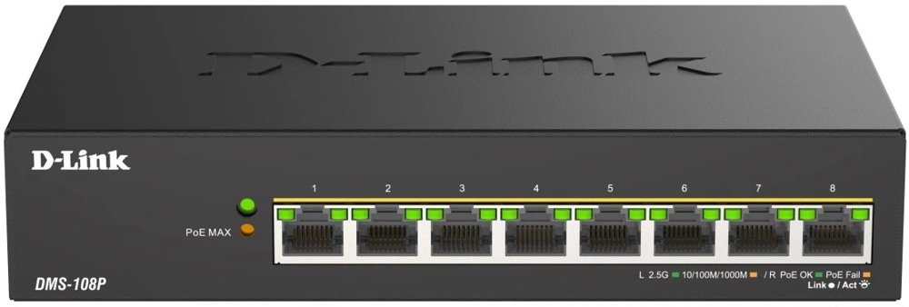 Коммутатор D-Link DMS-108P/A1A (L2) 8x2.5Гбит/с 8PoE 230W неуправляемый
