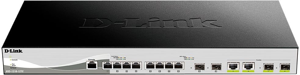 Коммутатор D-Link DXS-1210-12TC/B1A (L2) 8x10Гбит/с 2xКомбо(10GBase-T/SFP+) 2SFP+ настраиваемый