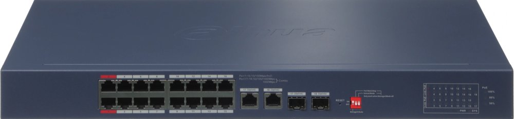 Коммутатор Dahua DH-CS4218-16ET-240 (L2) 16x100Мбит/с 2xКомбо(1000BASE-T/SFP) 2SFP 16PoE 240W управляемый